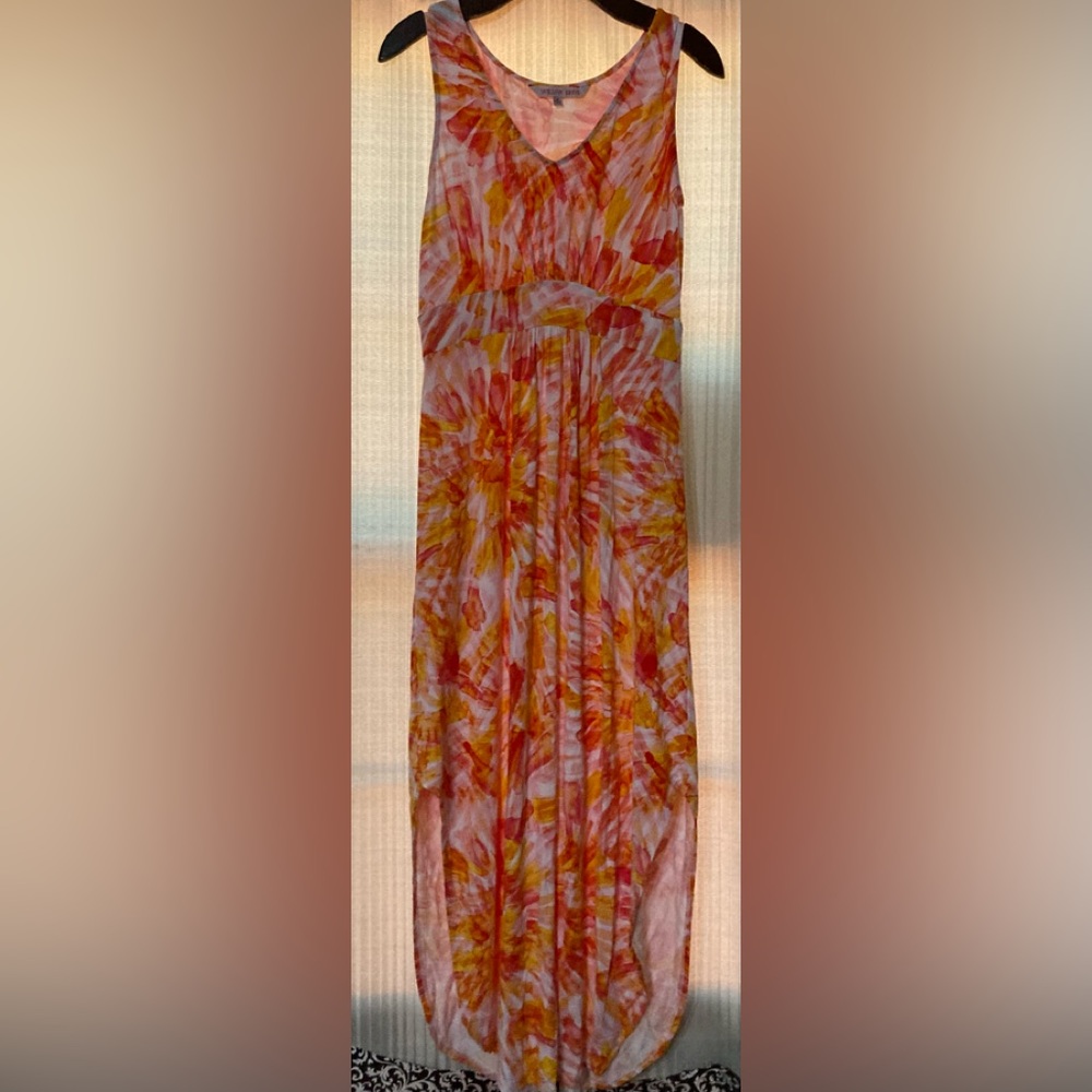 Sleeveless Pink & Orange Tie-Dye Maxi Dress